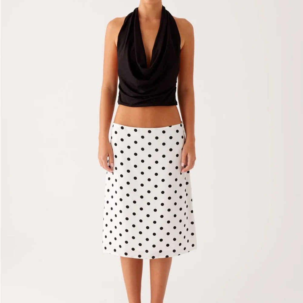 Peppermayo NWT Evoke Black and White Polka Dot Chiffon Skirt XL US 10/AUS 14